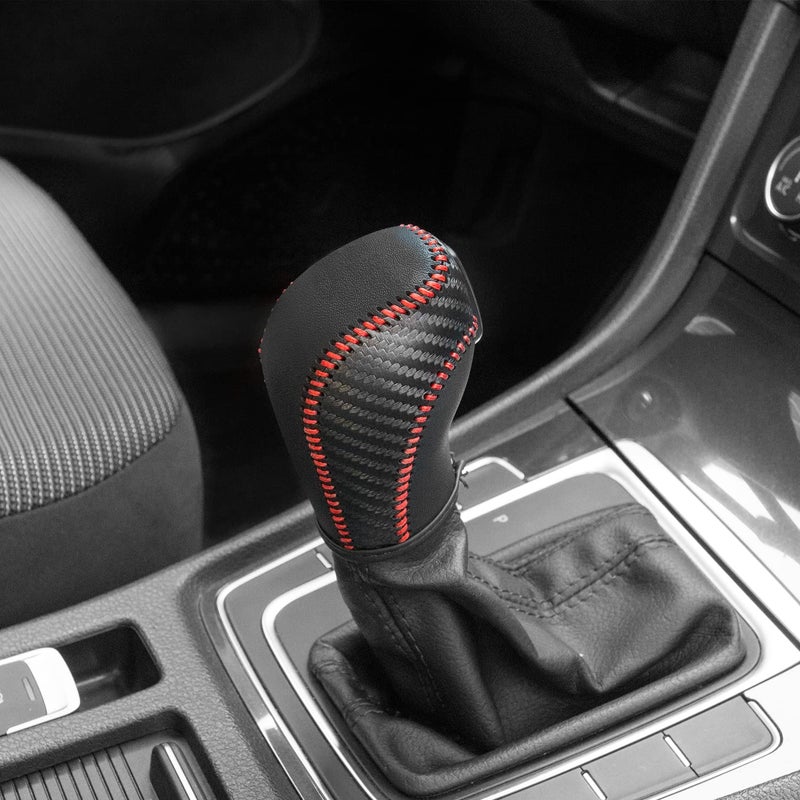 JINZHAO JIECHEN Auto Car Leather Gear Shift Knob Cover for Golf Jetta Passat Tiguan Atlas Beetle GLI Eos CC Golf TDI E-Golf Golf Sportwagen Jetta Hybrid Golf R Golf GTI Jetta Accessories (red) - Image 4